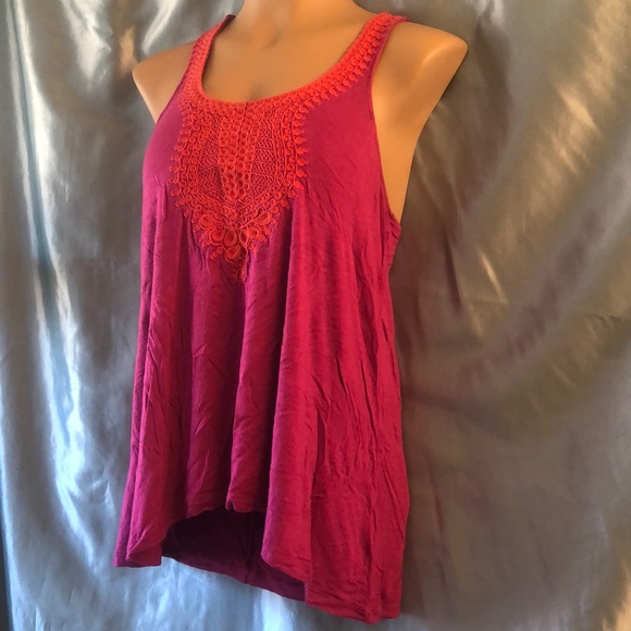 Pink boho hi lo racerback rayon tank top, M - Picture 7 of 7